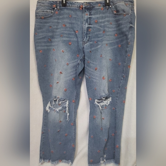 True Craft Women's Jeans High Rise Slim Crop Size 24WR Floral Embroidered - Picture 1 of 6